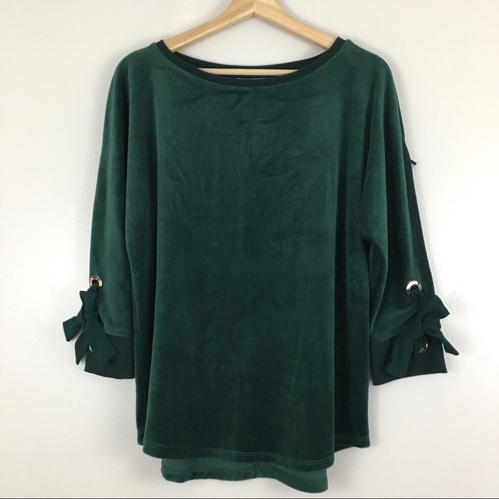 Charter Club Hunter Green Velour Plush Blouse M
